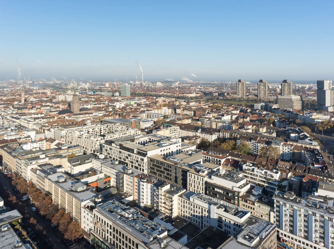 Mixed used quarter - Q 6 Q 7 Mannheim - city by day - drohne